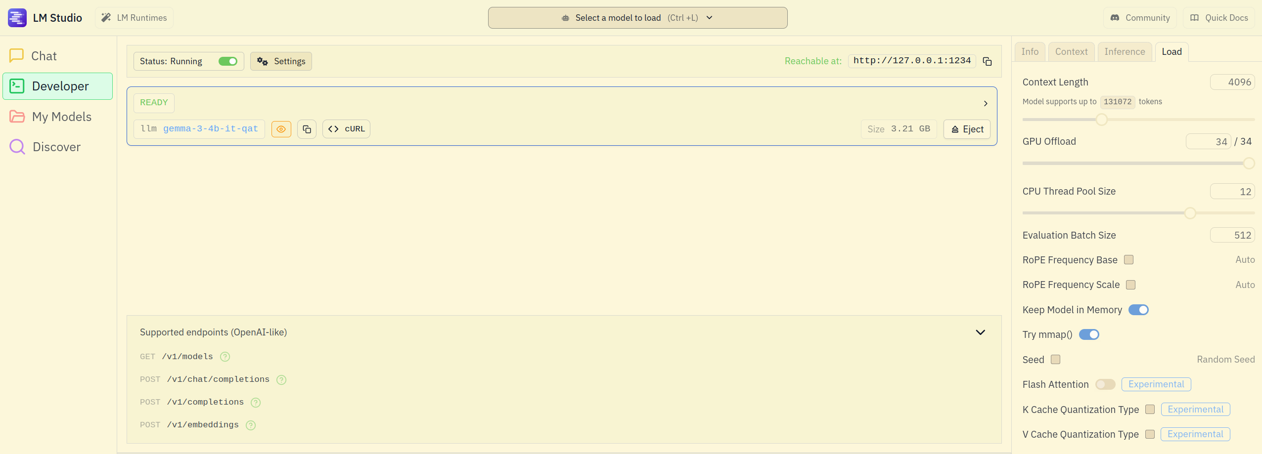 LMStudio Developer Tab